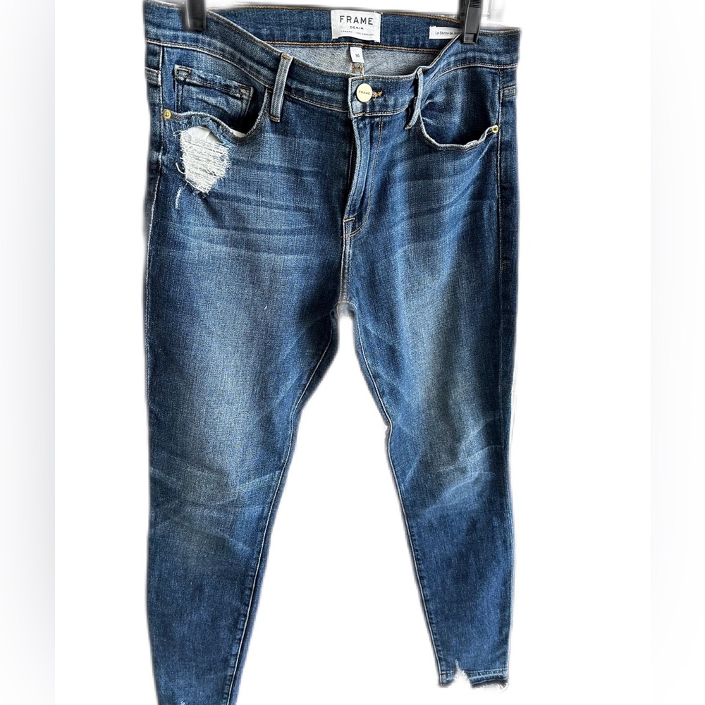 Frame Denim Le Skinny de Jeanne High Waist Raw Hem Medium Wash